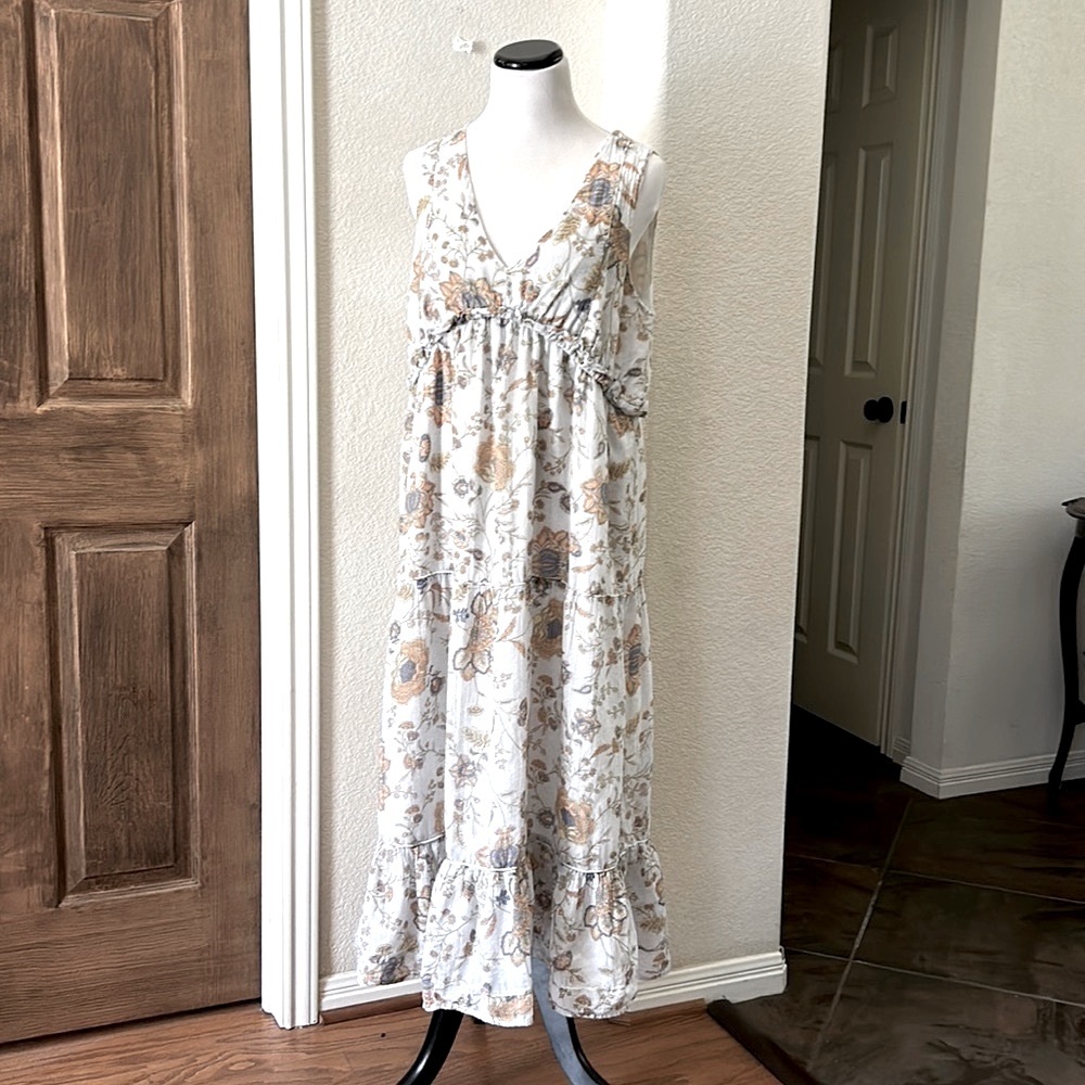 Rachel Zoe Babydoll Midi Dress Milkmaid Cottage Core Tier Beachy Feminine Large